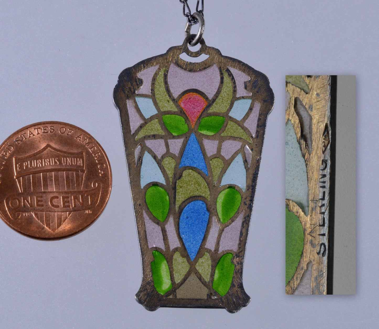Art Nouveau Jugendstil Plique-A-Jour Sterling Pendant Necklace C.1900-1910