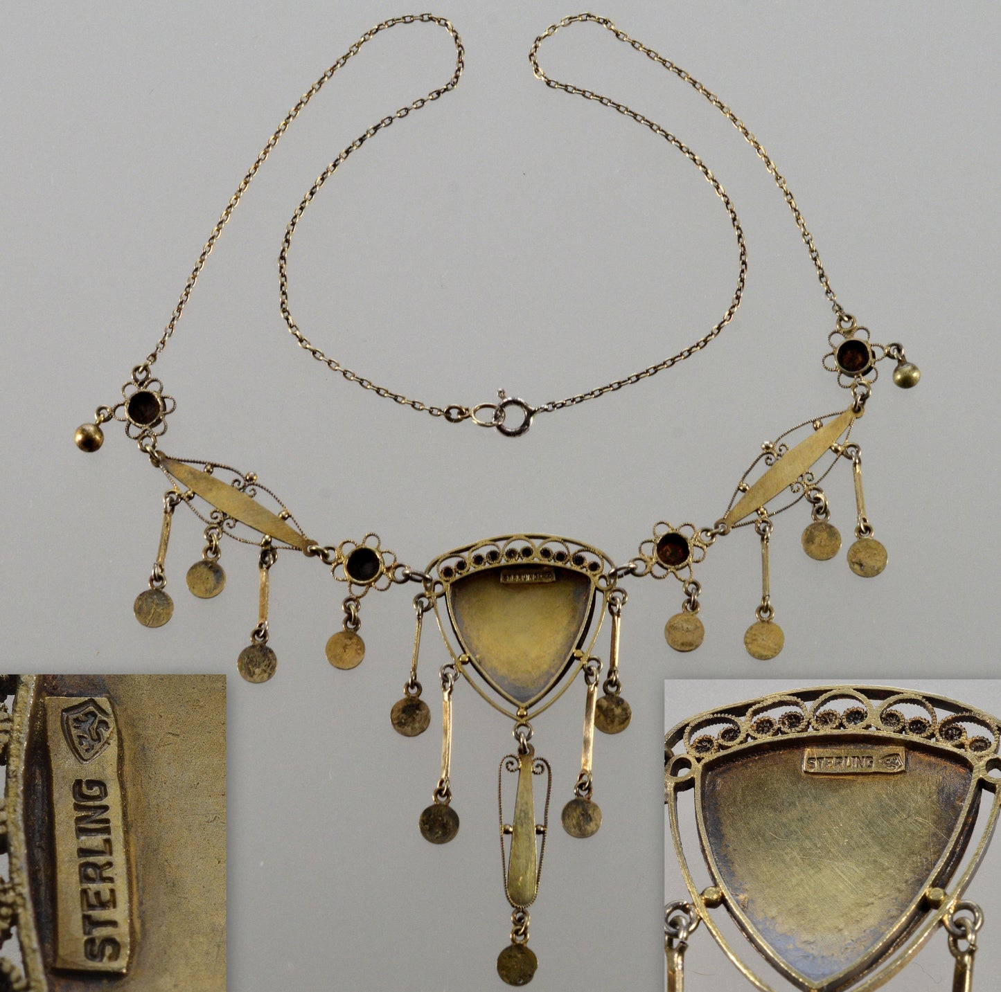 Antique Norwegian Lavender Guilloche Enamel Sterling Necklace C.1920