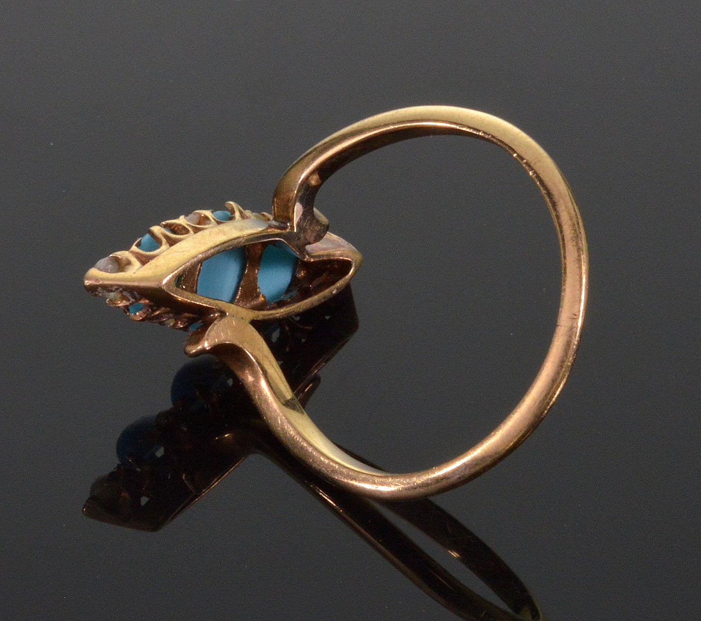 Antique Victorian 14K Gold Turquoise Pearl Ring Size 5 1/2 C.1890