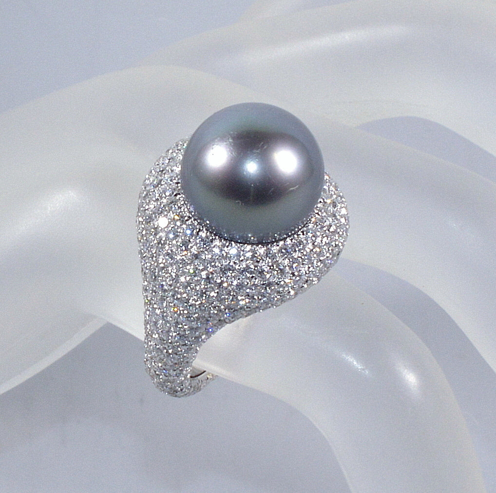 Italian 18K Gold Diamond South Sea Pearl Cocktail Ring