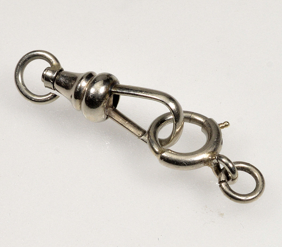 Victorian 10K White Gold Swivel Dog Clip And Bolt Clasp Set For Pocket Watch Albert Chain 0401