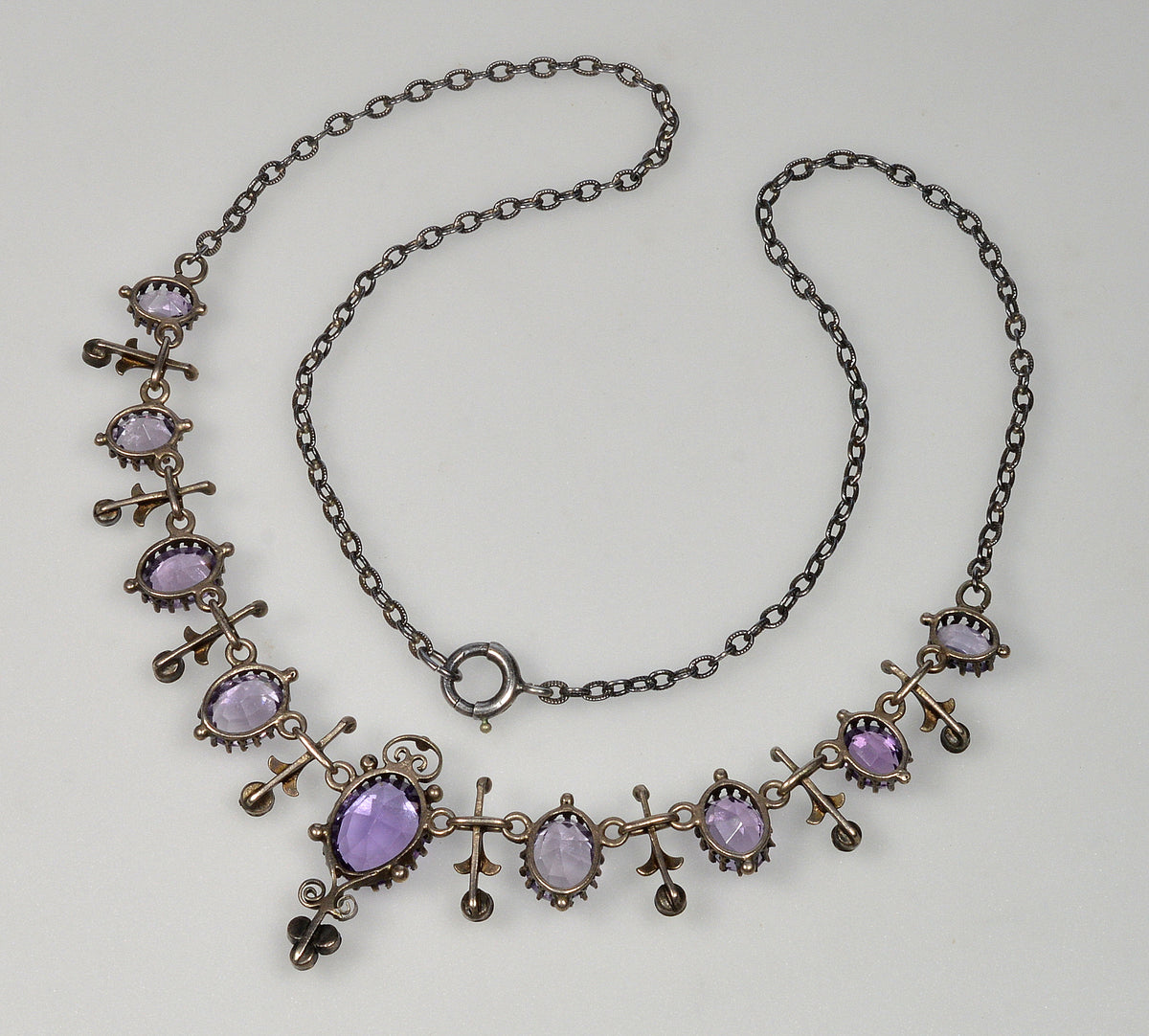 Antique Austro-Hungarian Silver Amethyst Seed Pearl Necklace C.1890