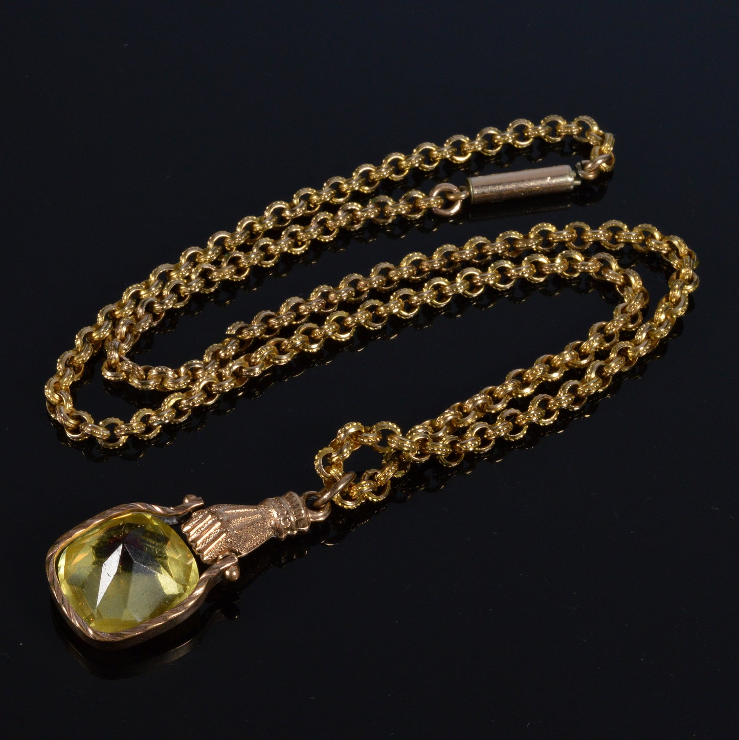 Antique Georgian GF Hand Bi-Color Glass Pendant Chain Necklace C.1820