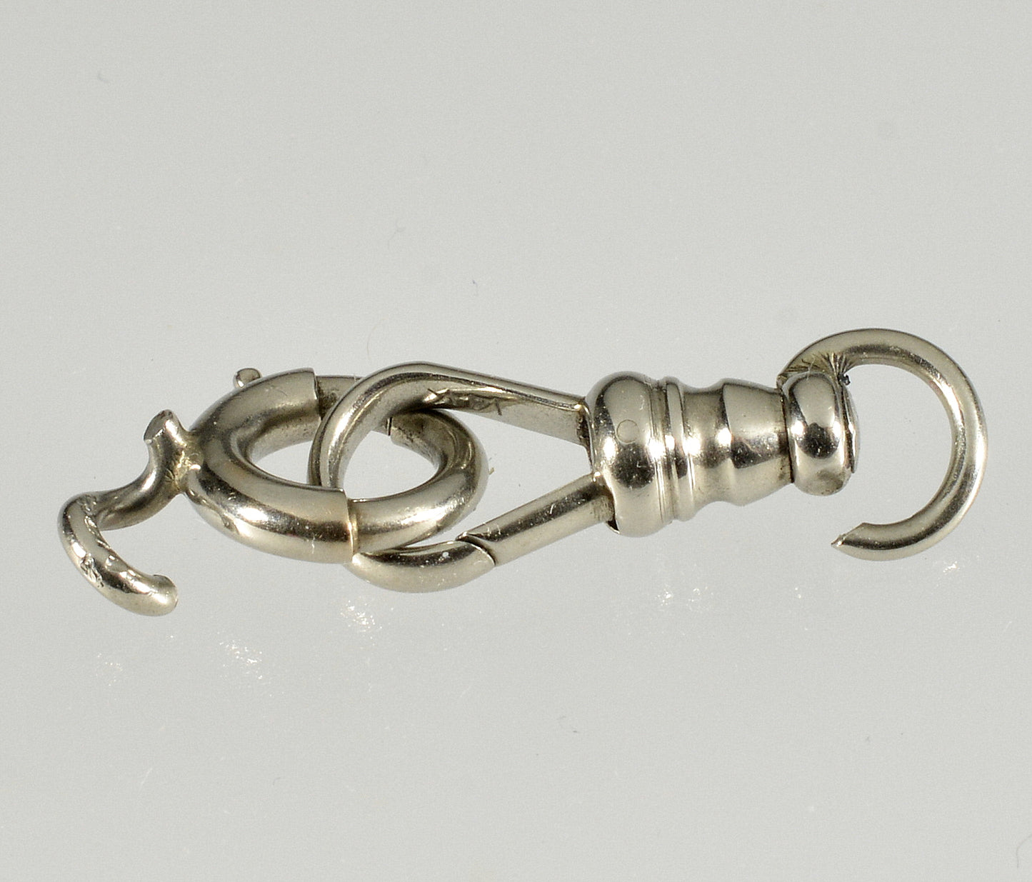 Victorian 14K White Gold Dog Clip And Bolt Clasps Set For Pocket Watch Albert Chain 0390