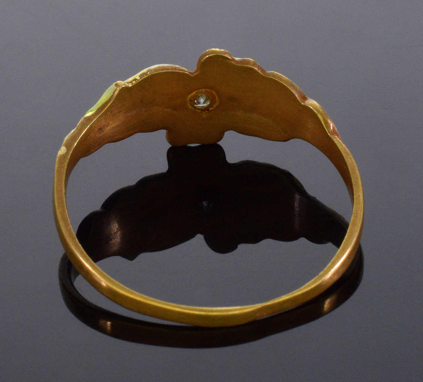 Antique Art Nouveau 18K Gold Enamel Diamond Ring C.1900 Size 5 1/2