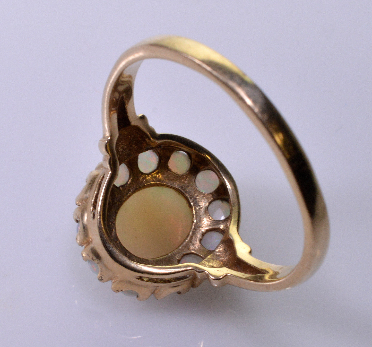 Australian Fiery Red Opal 10K Gold Ring C.1950 Size 8 3/4