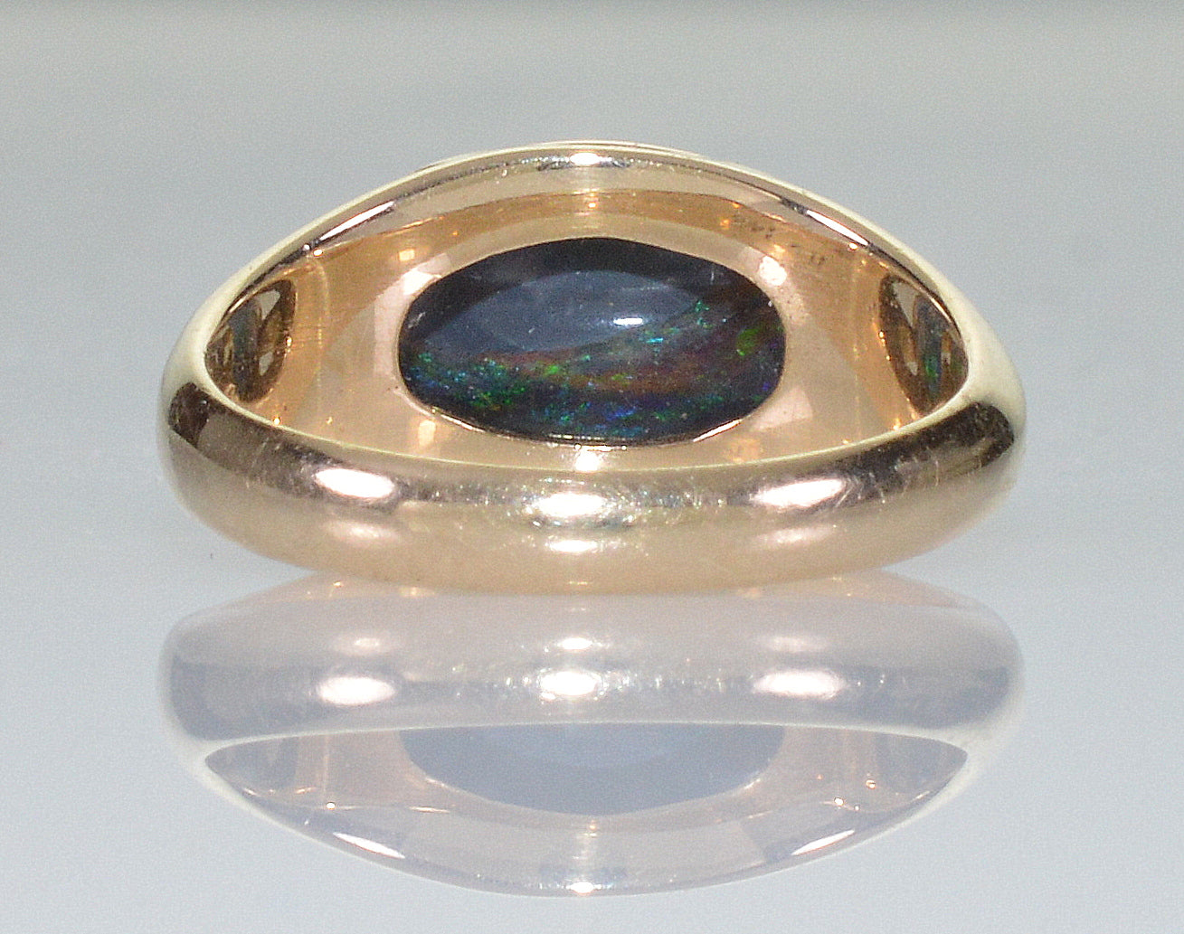 Art Deco Black Opal 14K Gold Solitaire Ring Size 5 1/2 C.1930