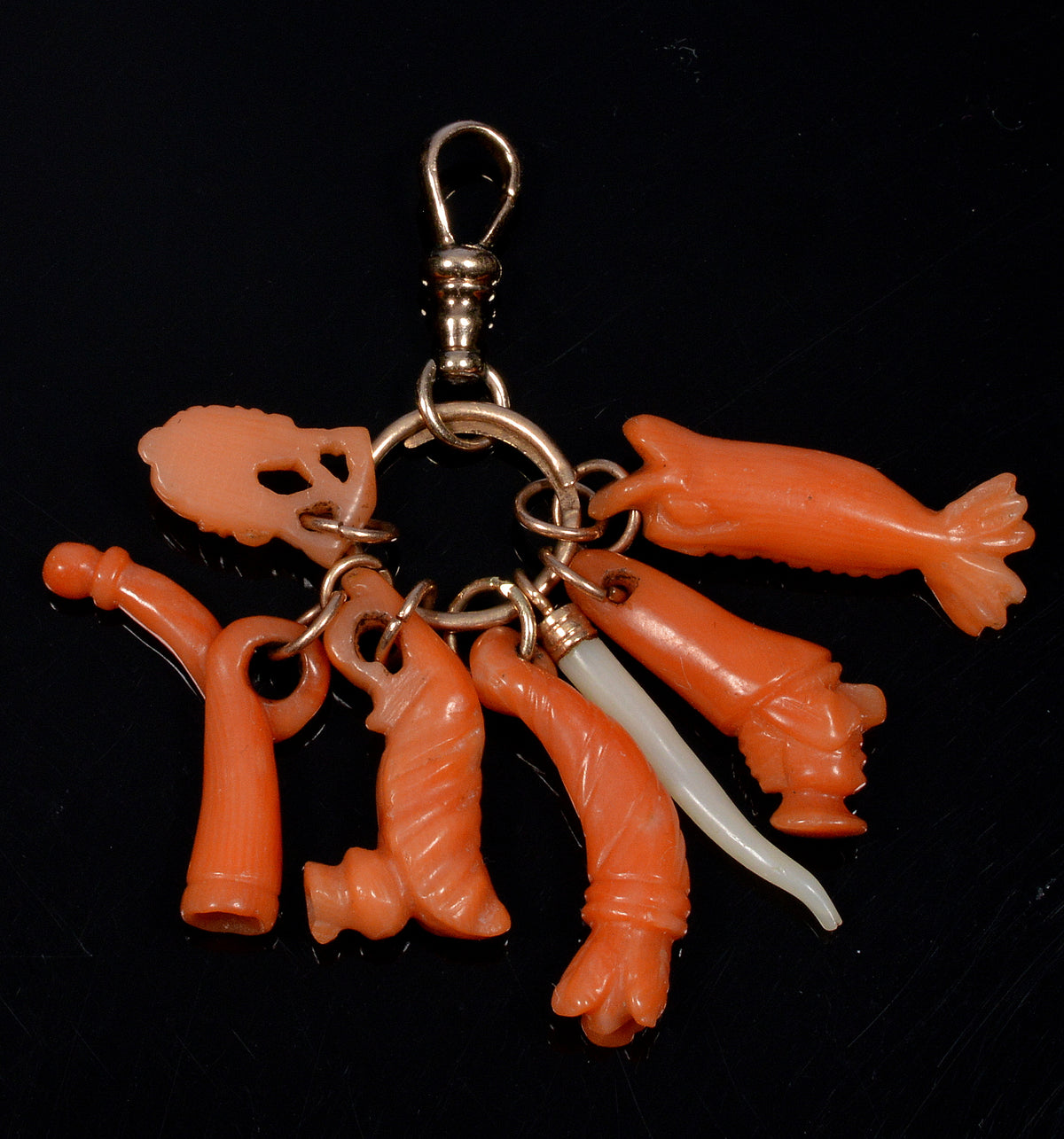 Antique Georgian Gold Coral Charms Pendant C.1820