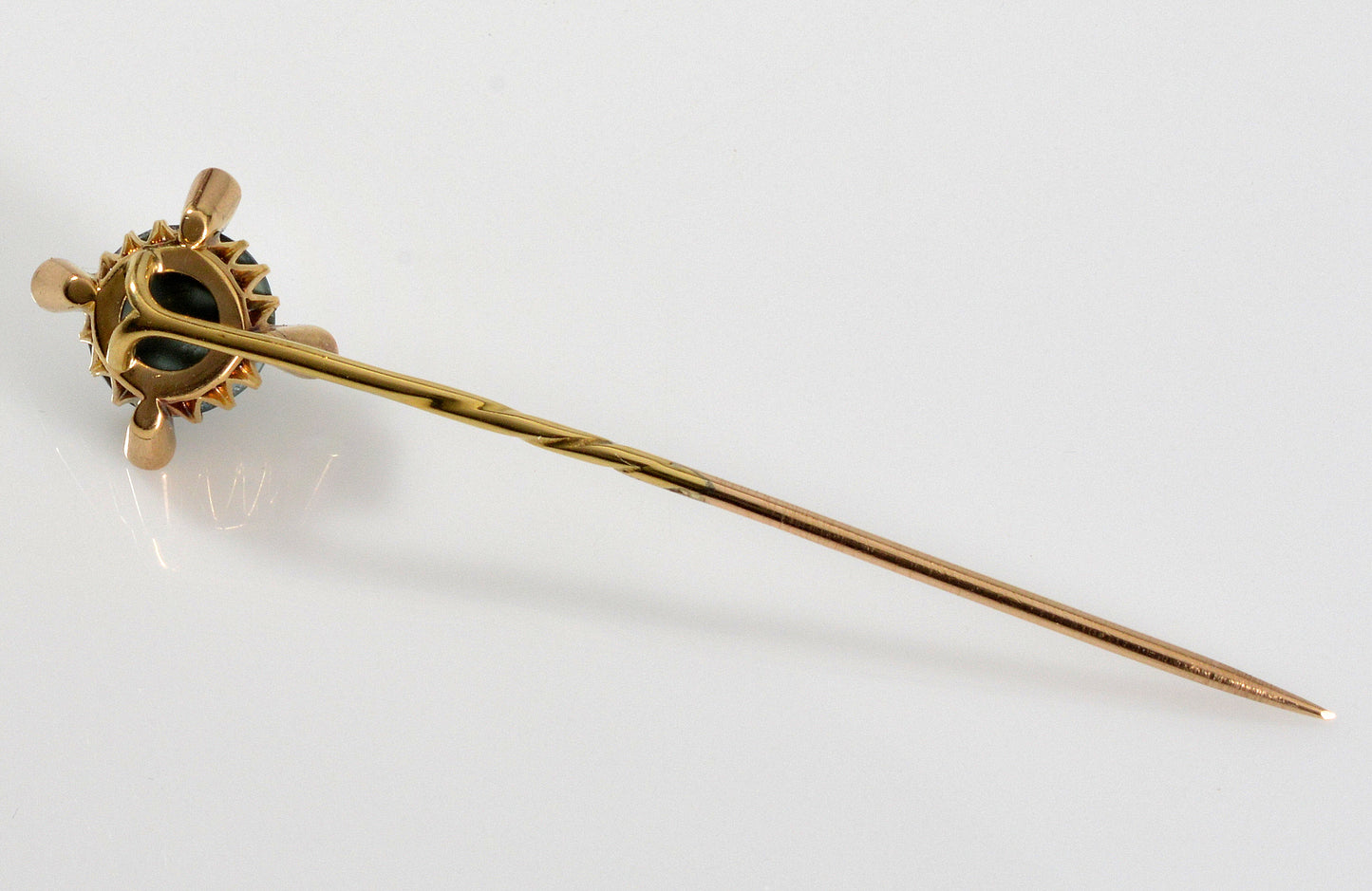 Art Nouveau 14K Gold Cat's Eye Chrysoberyl Diamond Stick Pin C.1900