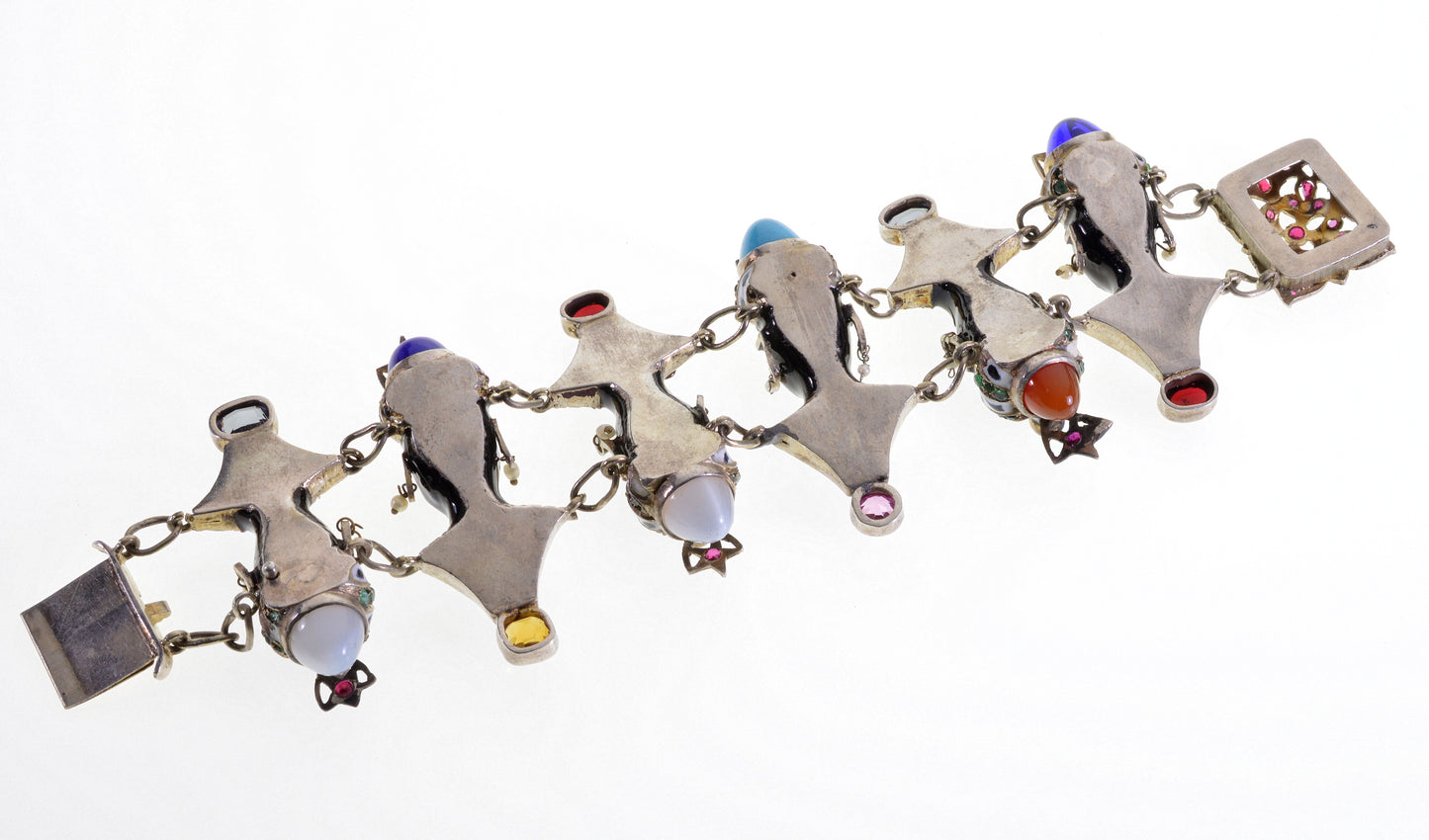 Art Nouveau Blackamoor Enamel Paste Sterling Bracelet C.1900