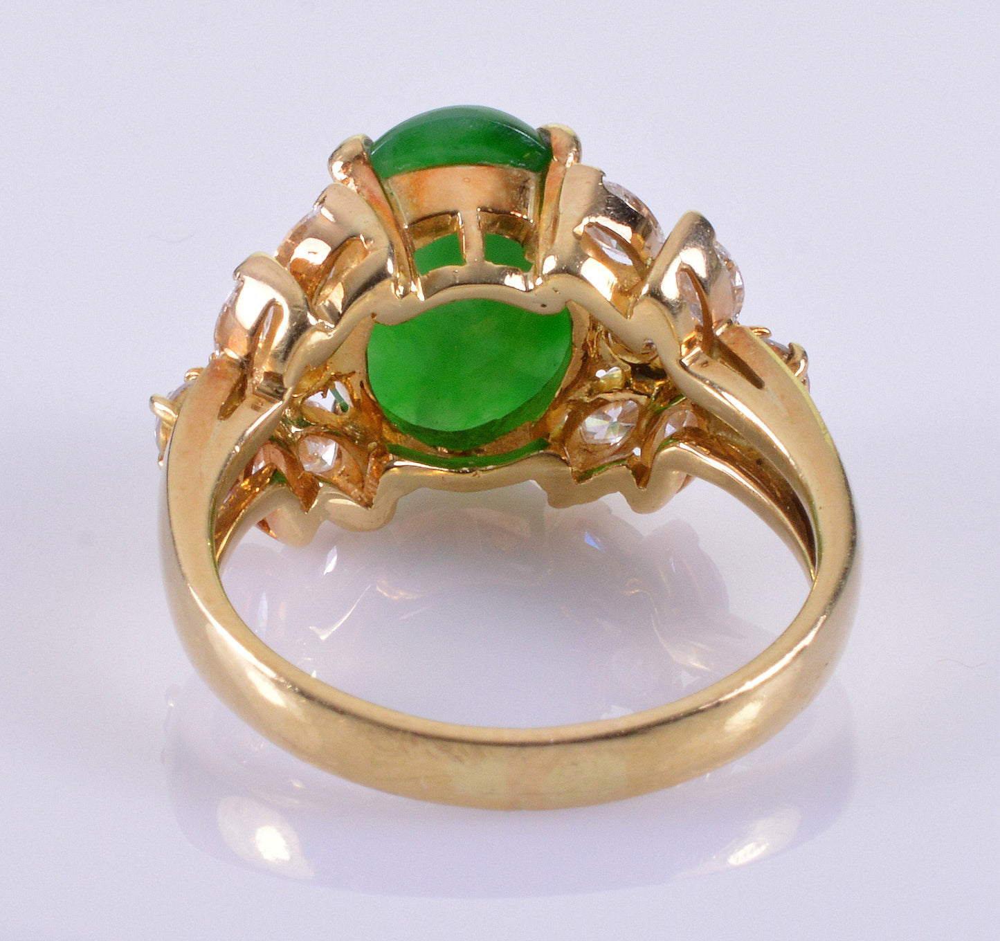 Estate 18K Gold Jadeite Jade Diamond Ring Size 8 1/4 Stamped AJF