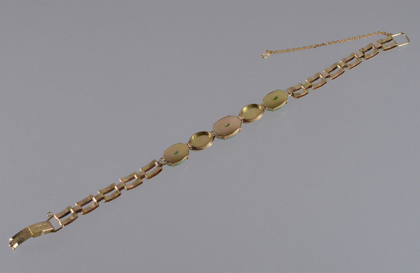 Reserved for A. Antique Art Deco 14K Gold Jadeite Jade Bracelet 7" C.1920