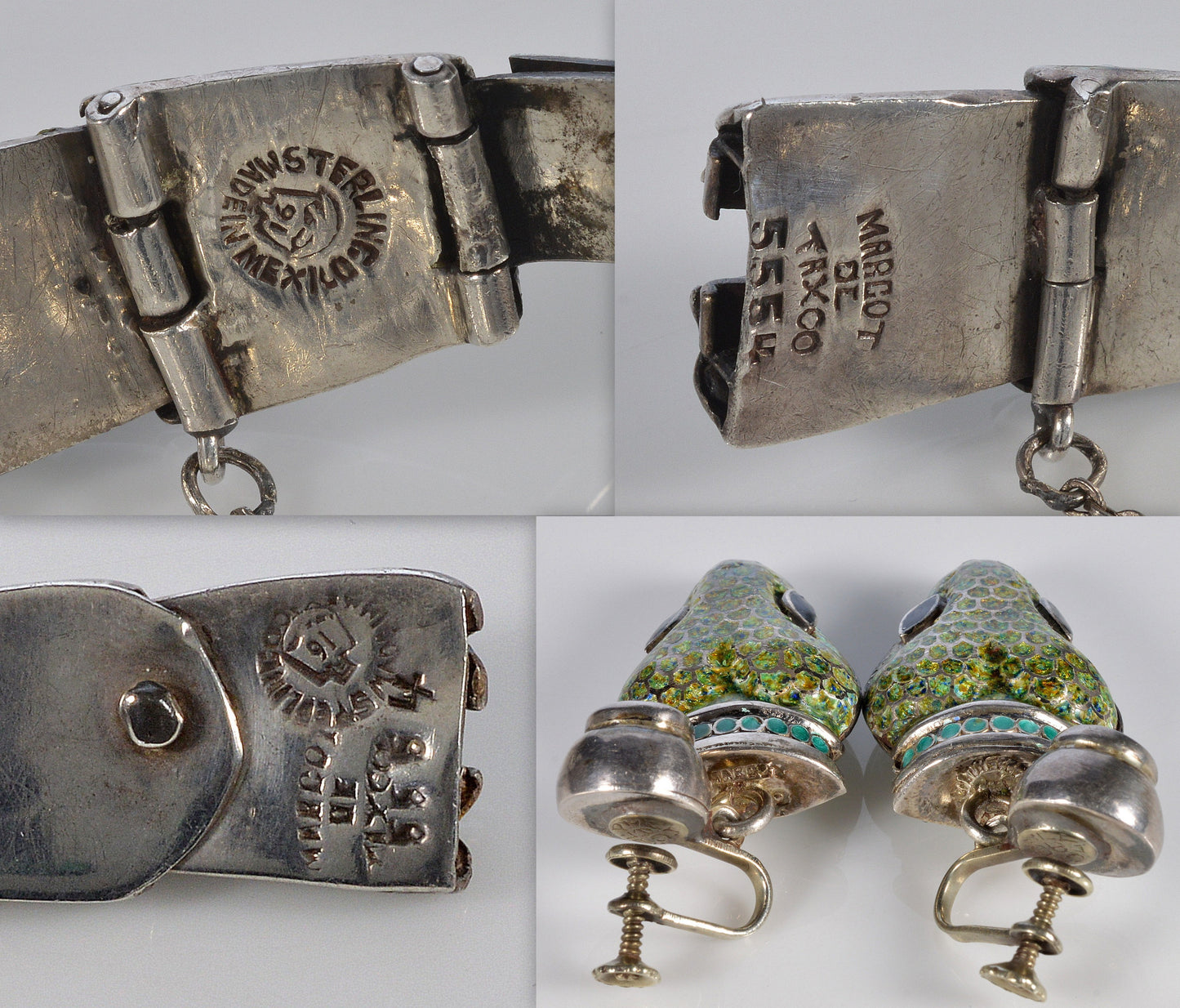 Margot de Taxco Enamel Sterling Snake Suite Necklace Bracelet Earrings