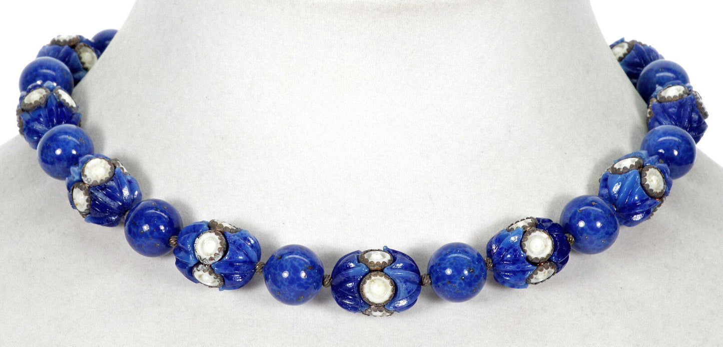 Lois Rousselet Lapis Lazuli Glass Puzzle Bead Necklace