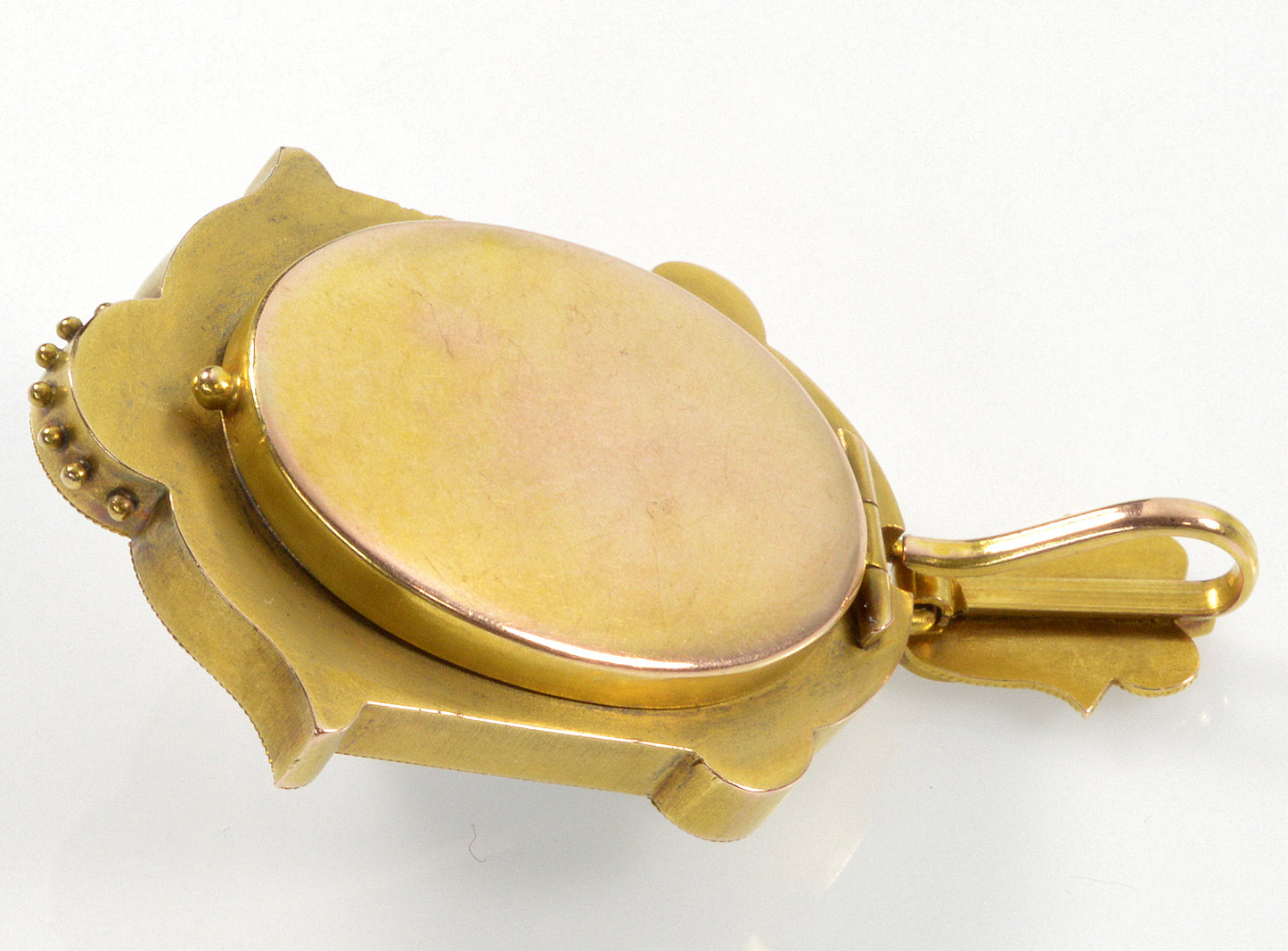 Antique Victorian 18K Gold Etruscan Revival Hardstone Cameo Locket Pendant C.1870