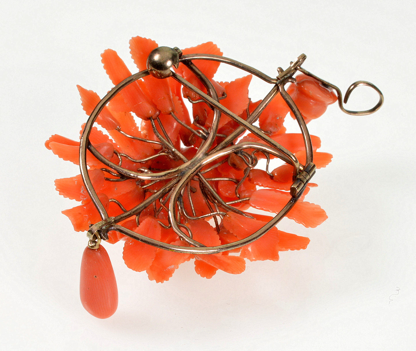 Antique Victorian 9K Gold Salmon Coral Cherub Putty Angel Pendant C.1860