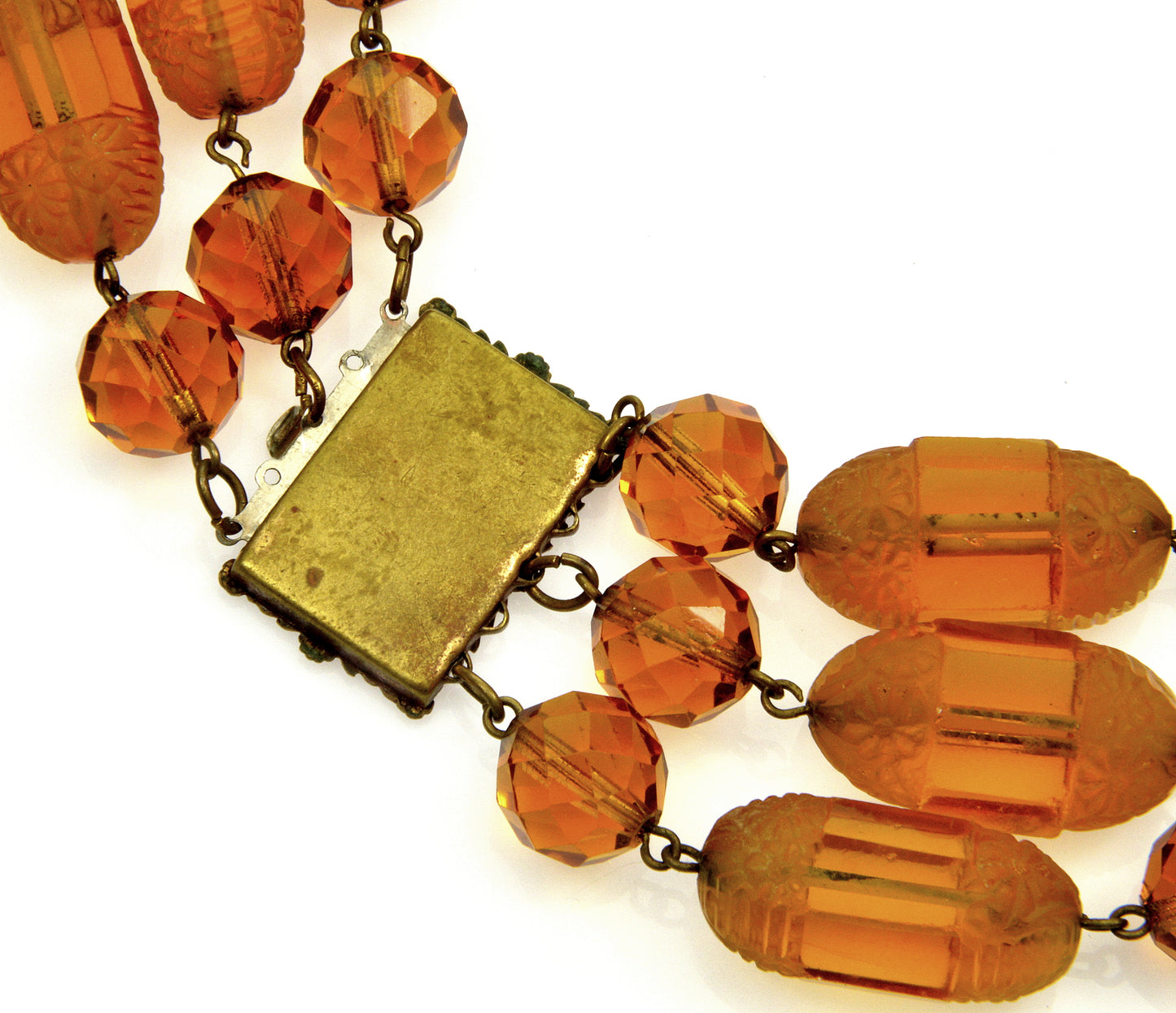 Antique French Art Deco Amber Glass Necklace C.1930