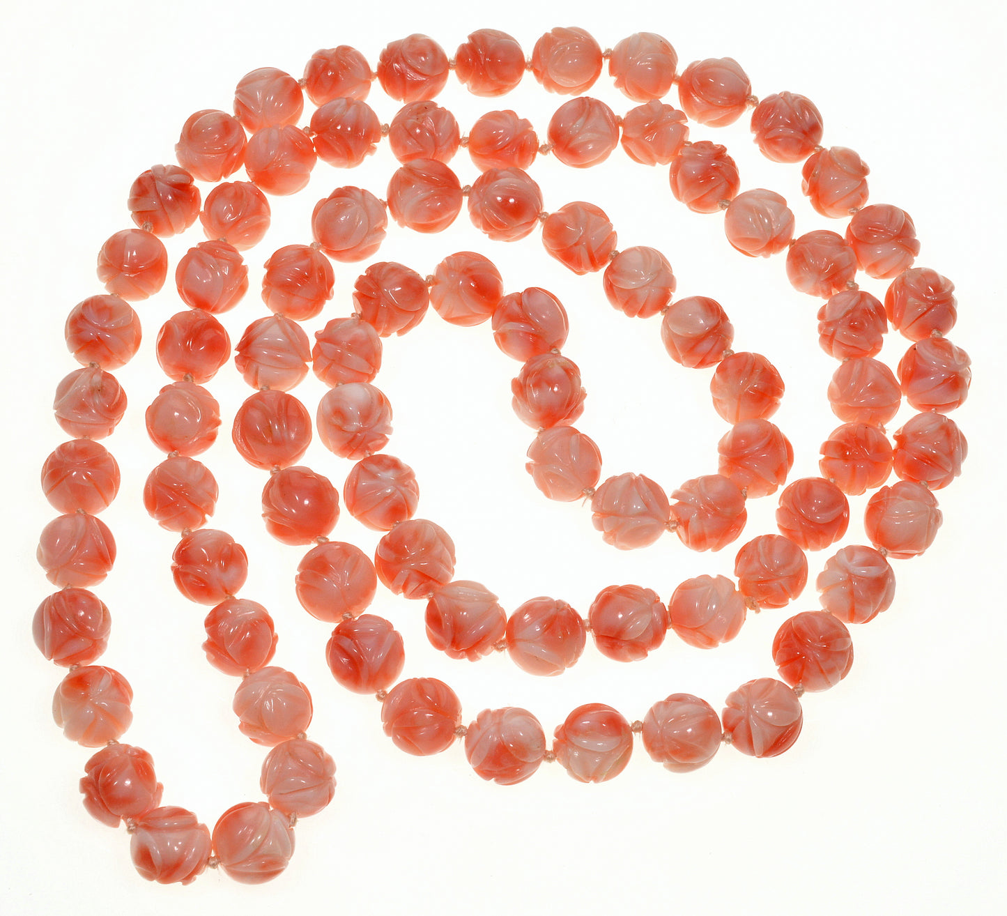 Vtg Angel Skin Carved Bead Necklace Flapper C.1950