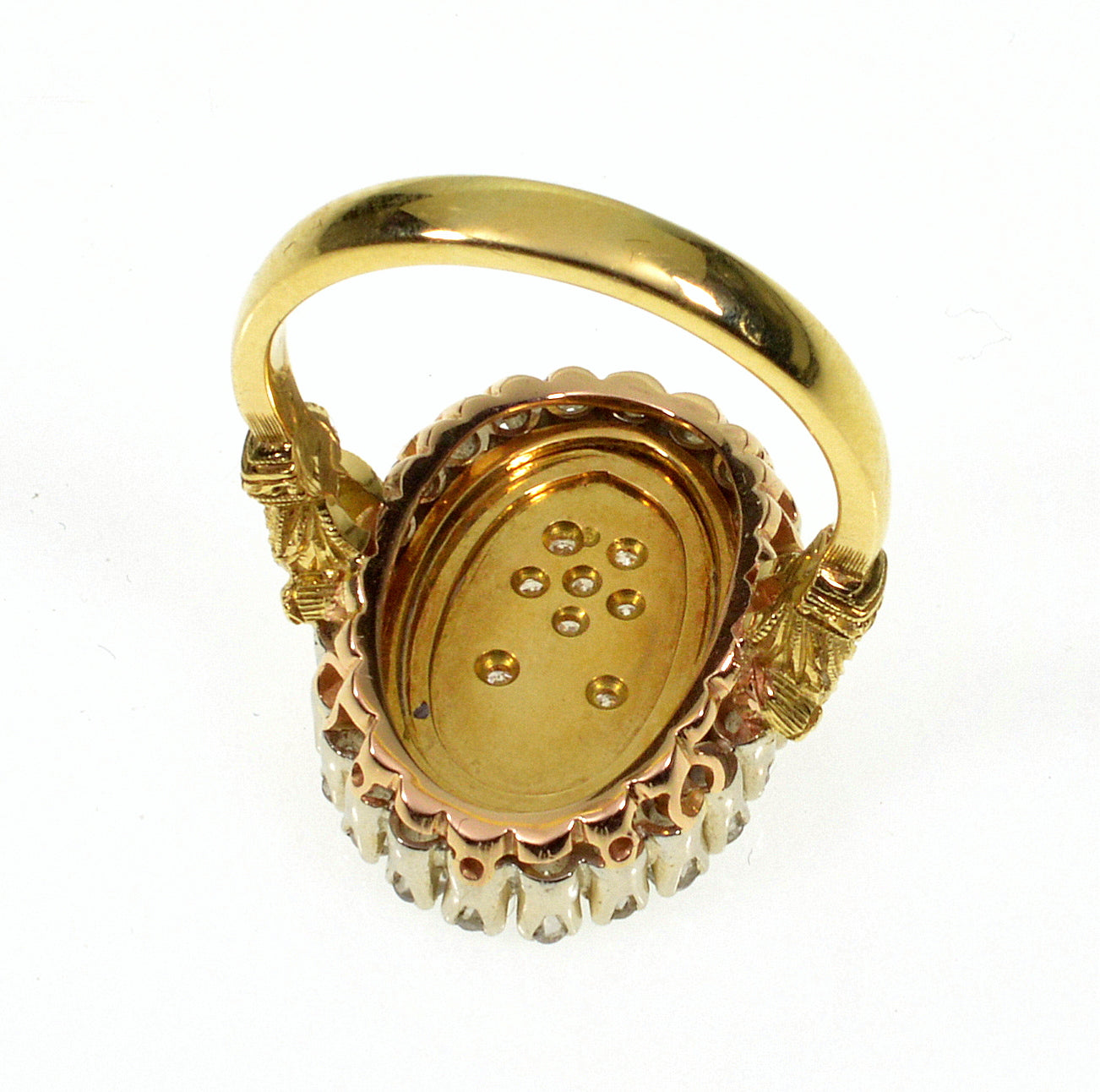 Antique Edwardian 14K Gold Enamel Diamonds Ring Size 8 1/2 C.1900