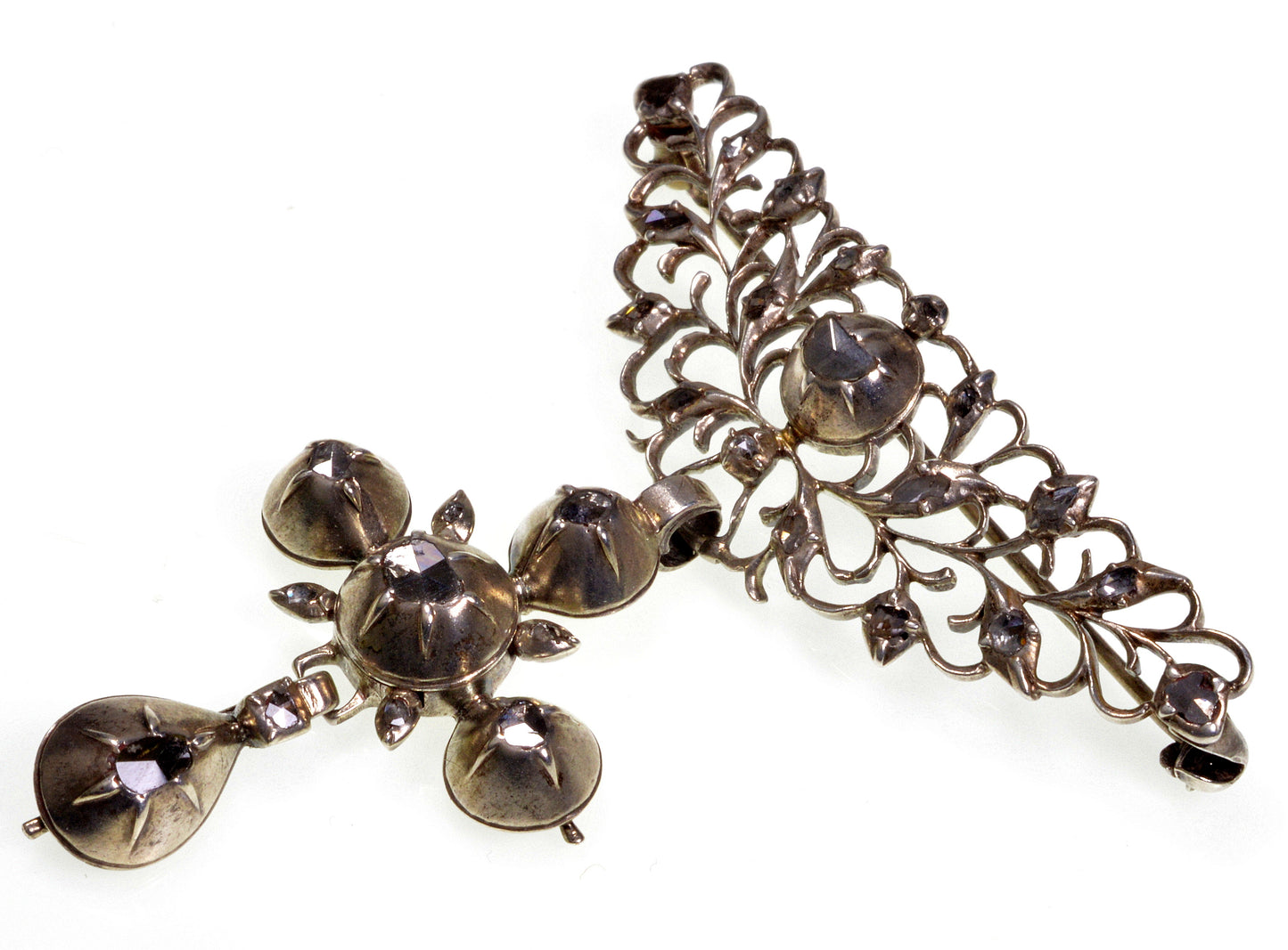 Antique Georgian Flemish Papillon Cross Brooch Croix à la Jeannette Silver Diamond C.1750