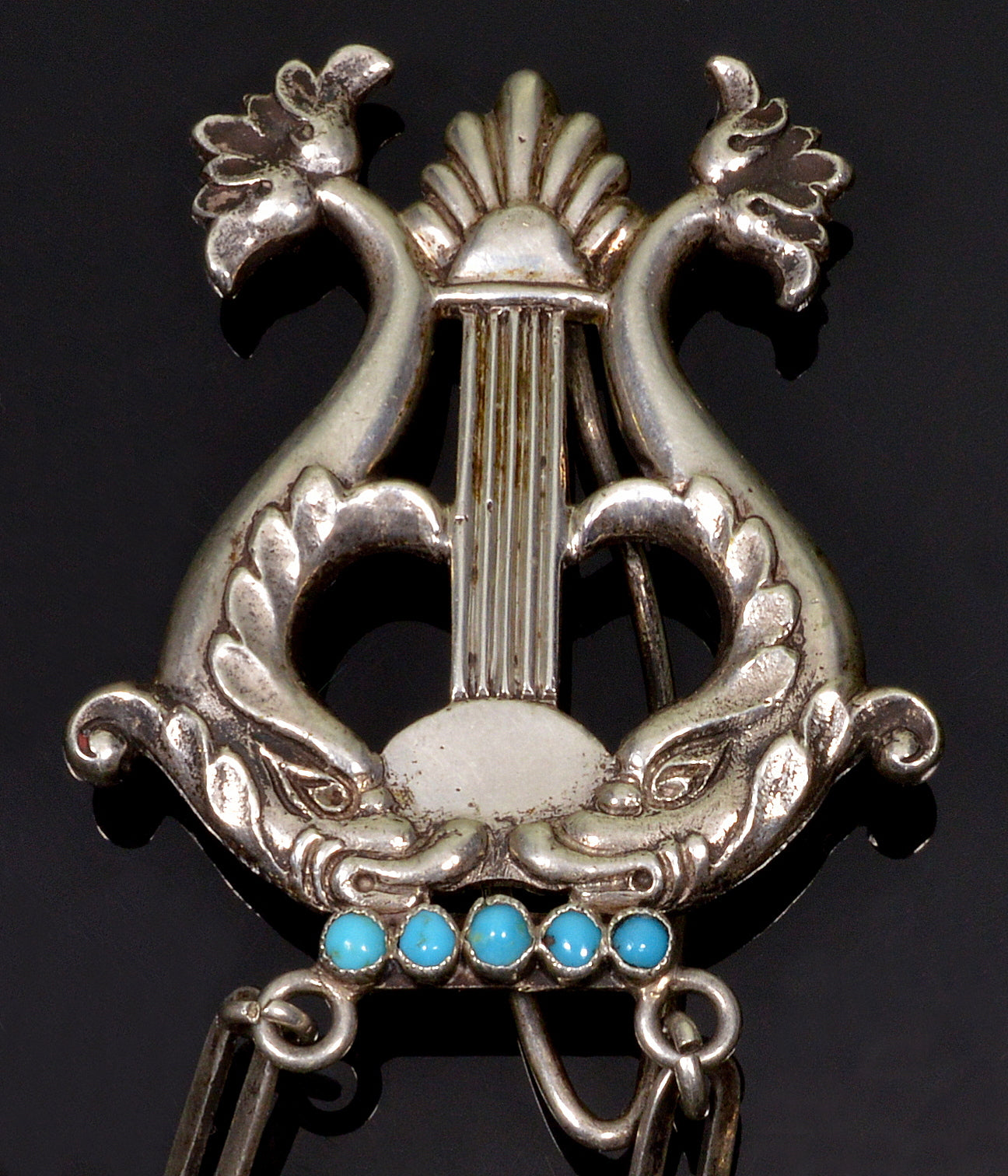 Antique Victorian Hand Key Holder Chatelain Chain Sterling Turquoise Garnet C.1860