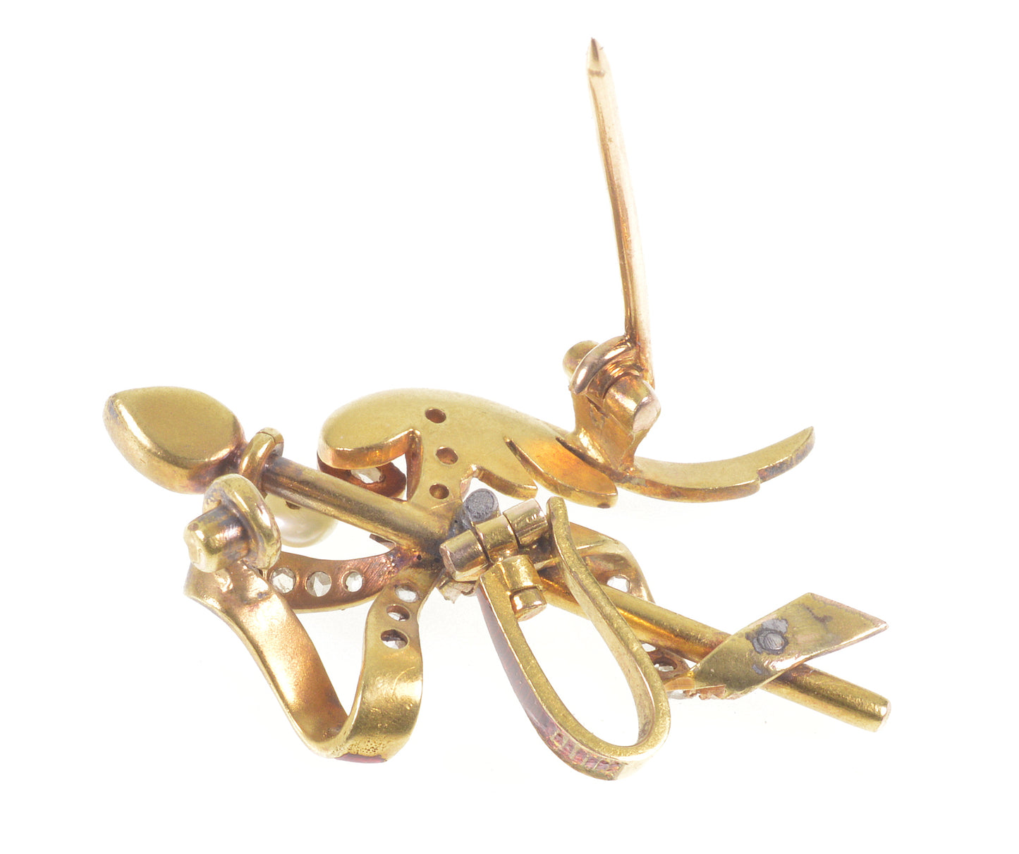 Antique Georgian Angel Wing Arrow Enamel 18K Gold Diamonds Brooch Pin C.1820