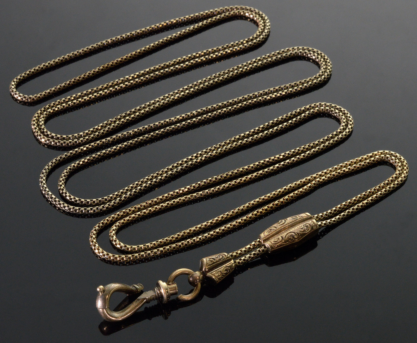 Antique Georgian 9K Gold Necklace Round Box Guard Slide Chain C.1820