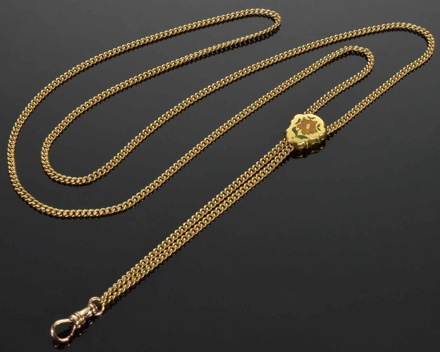 Antique Victorian 14K Gold Enamel Slide Guard Chain C.1890