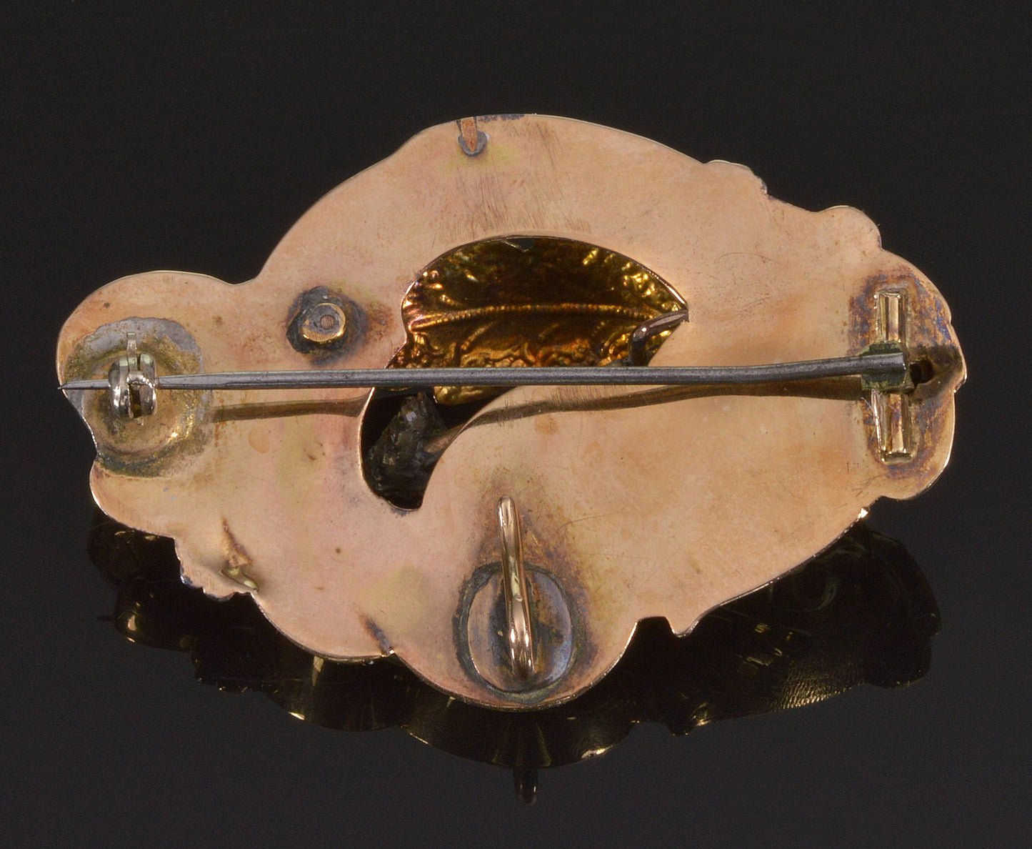 Antique Victorian 14K Gold Diamond Acanthus Brooch Pin C.1860