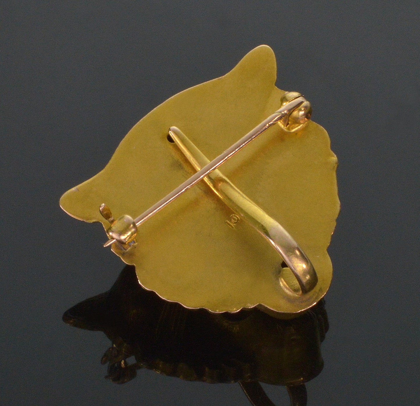 Antique Art Nouveau 10K Gold Ruby Lion's Head Brooch Pin C.1900