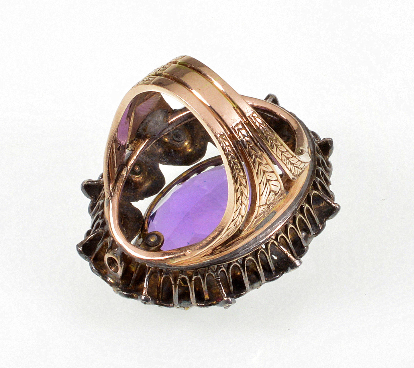 Antique Victorian 14K Gold Ring Amethyst Diamond Pearl C.1860