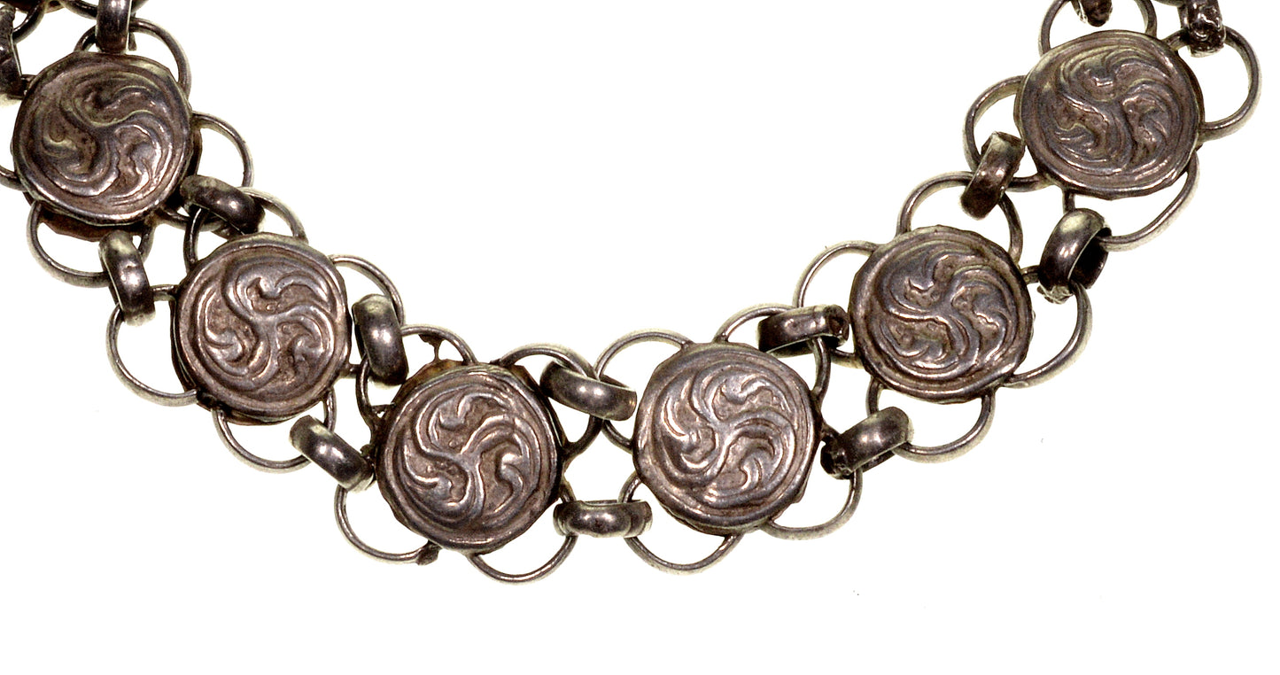 Antique Tibetan Silver Coral Turquoise Necklace Late Qing C.1880