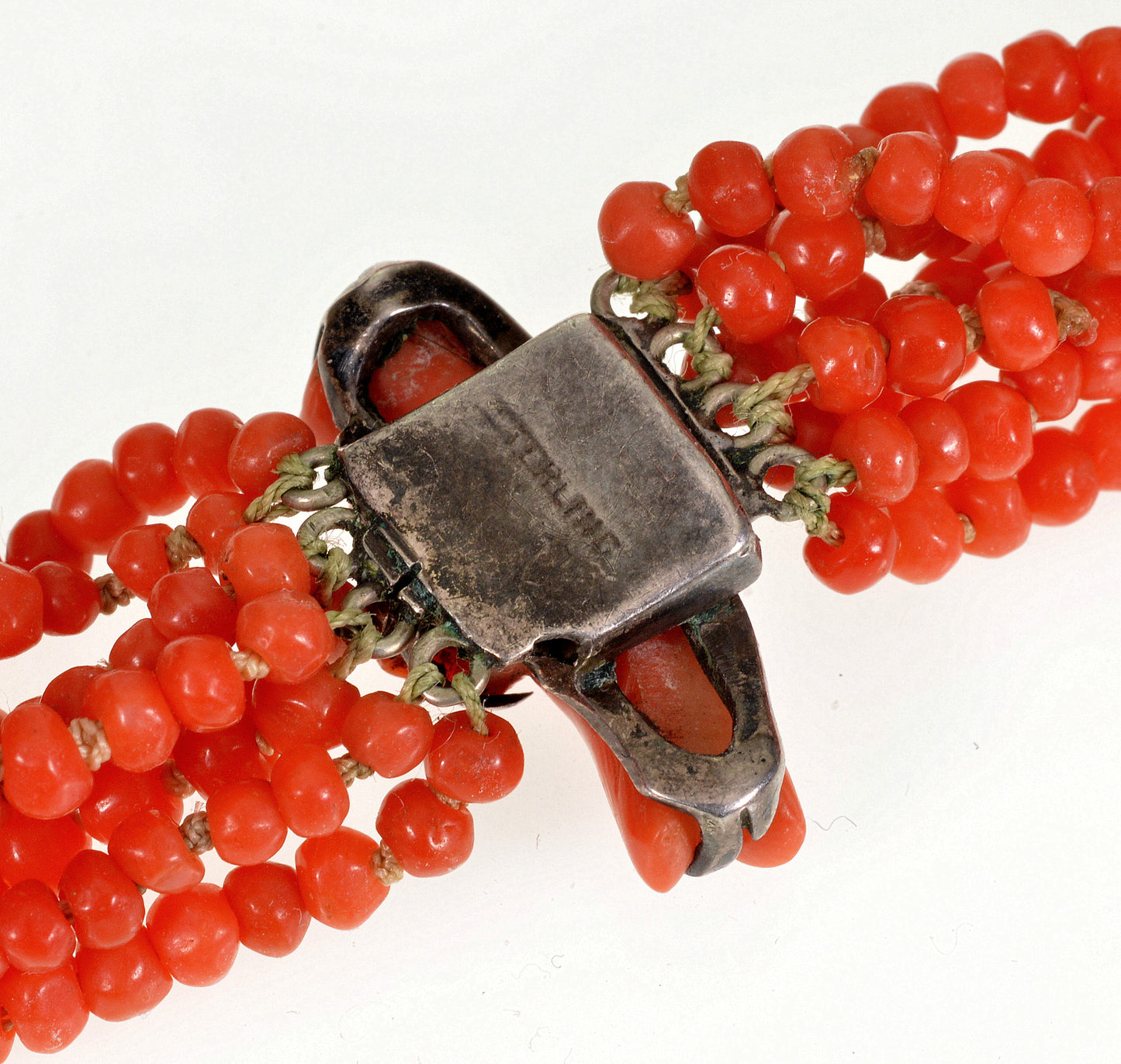 Antique Chinese Salmon Coral Necklace Carved Dragon Clasp