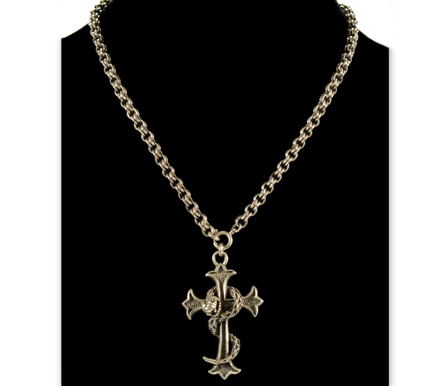 Italian Milor Gothic Sterling Cross Snake Pendant Chain Necklace Signed