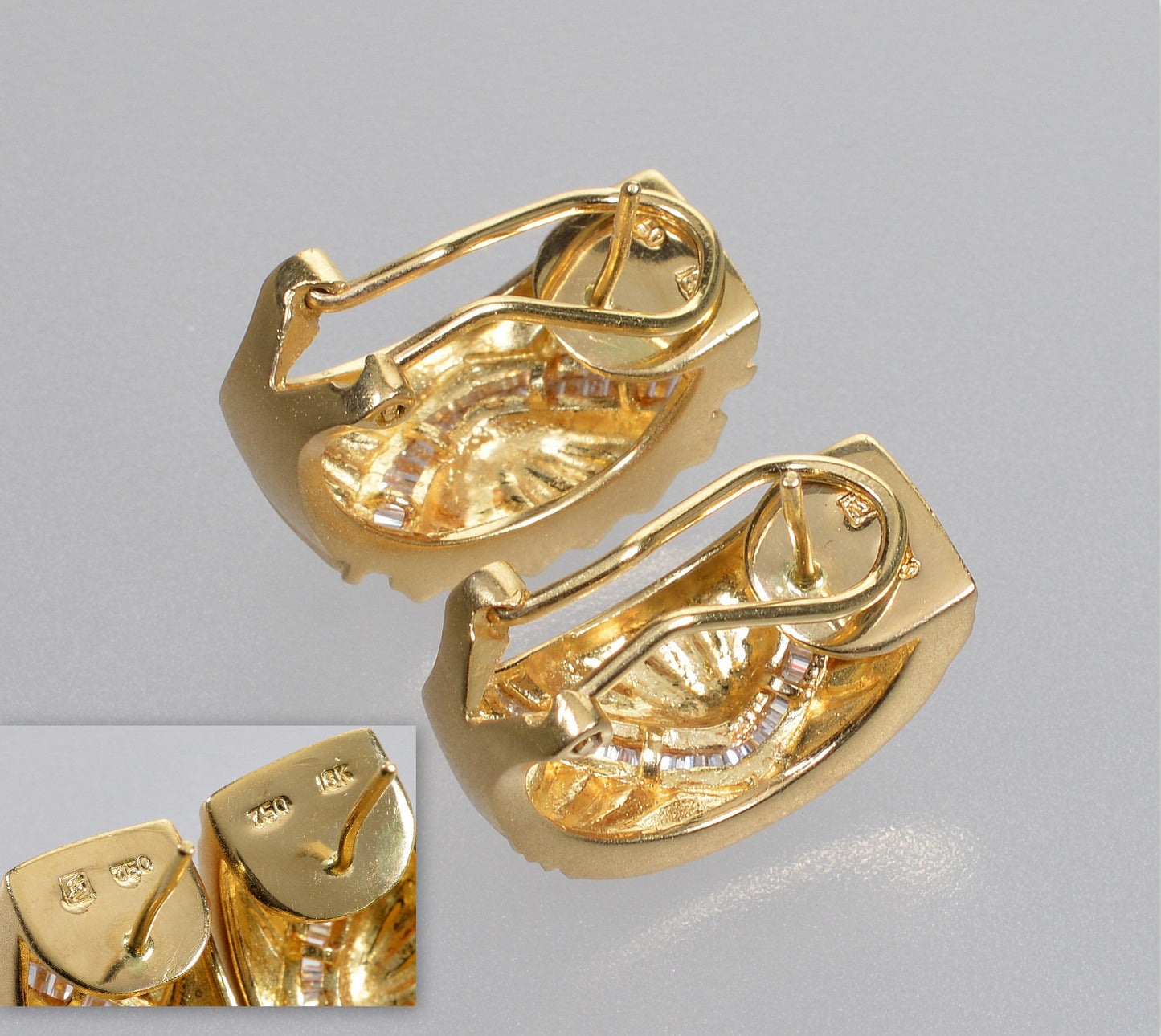 Italian 18K Gold Diamond Half Hoop Earrings