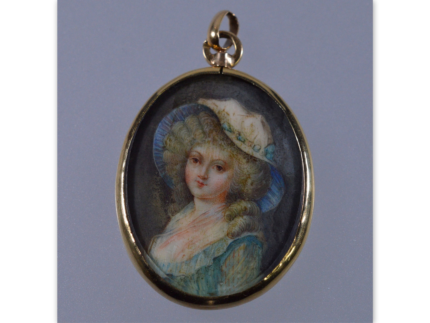 Antique French 18K Gold Miniature Portrait Pendant C.1840
