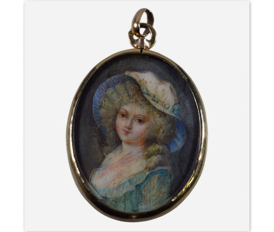 Antique French 18K Gold Georgian Portrait Miniature Pendant C.1780