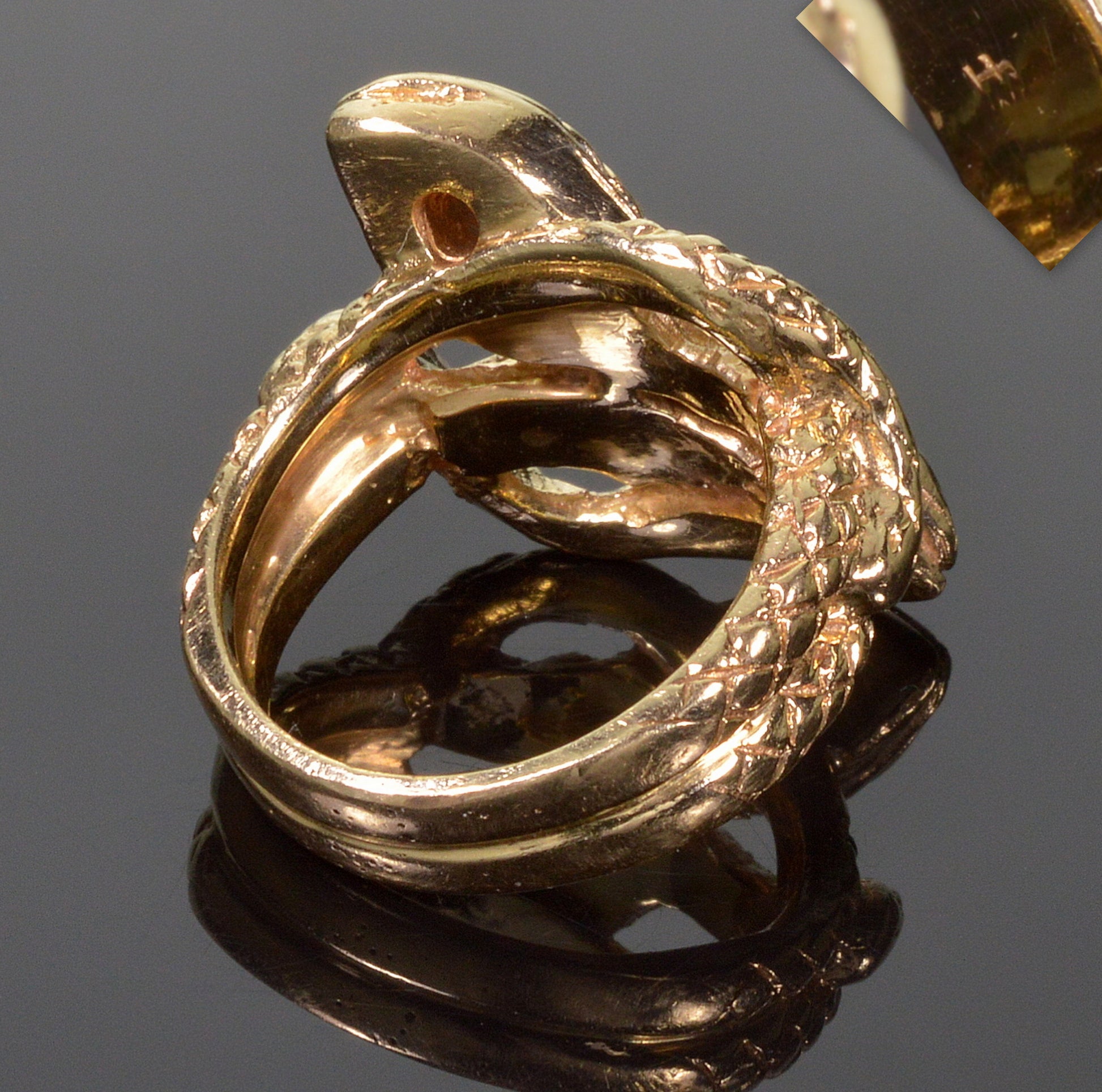 Antique Victorian 14K Gold Sapphire Double Snake Ring C.1880 Size 4