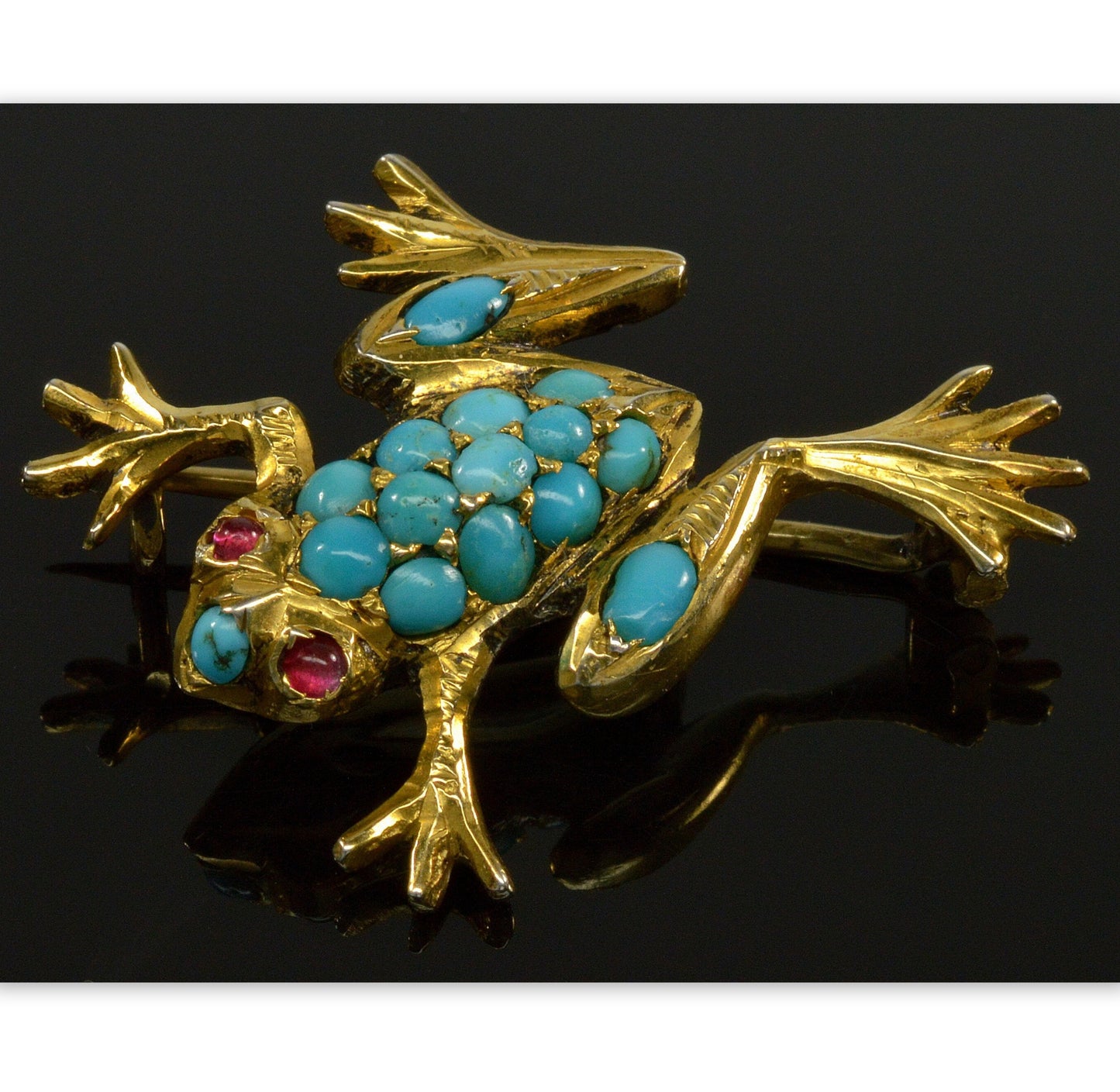 Antique Victorian Turquoise Sterling Frog Pin Brooch C.1890