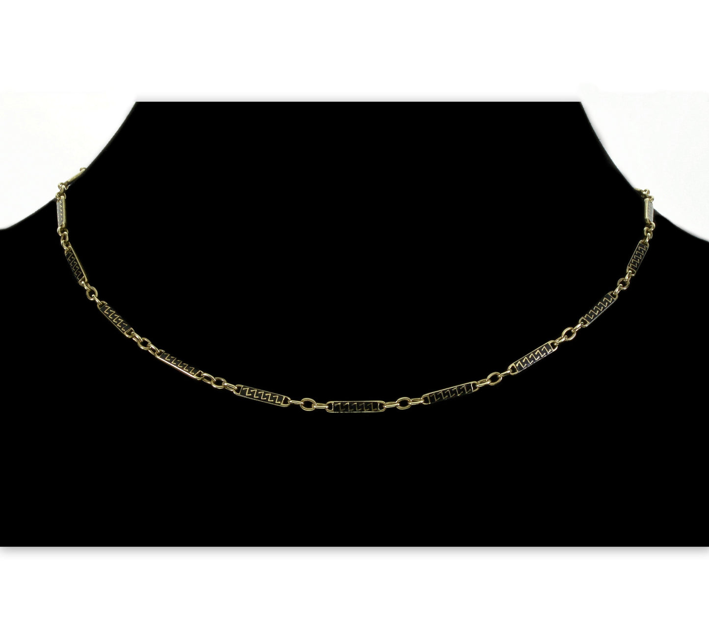 Antique Art Deco 14K Gold Enamel Bar Chain Necklace C.1920