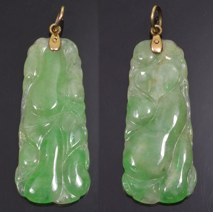 Antique Art Deco 9K Gold Jadeite Jade Pendant C.1920