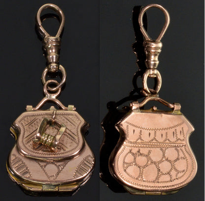 Antique Victorian 10K Gold Purse Locket Pendant Fob C.1880 002880