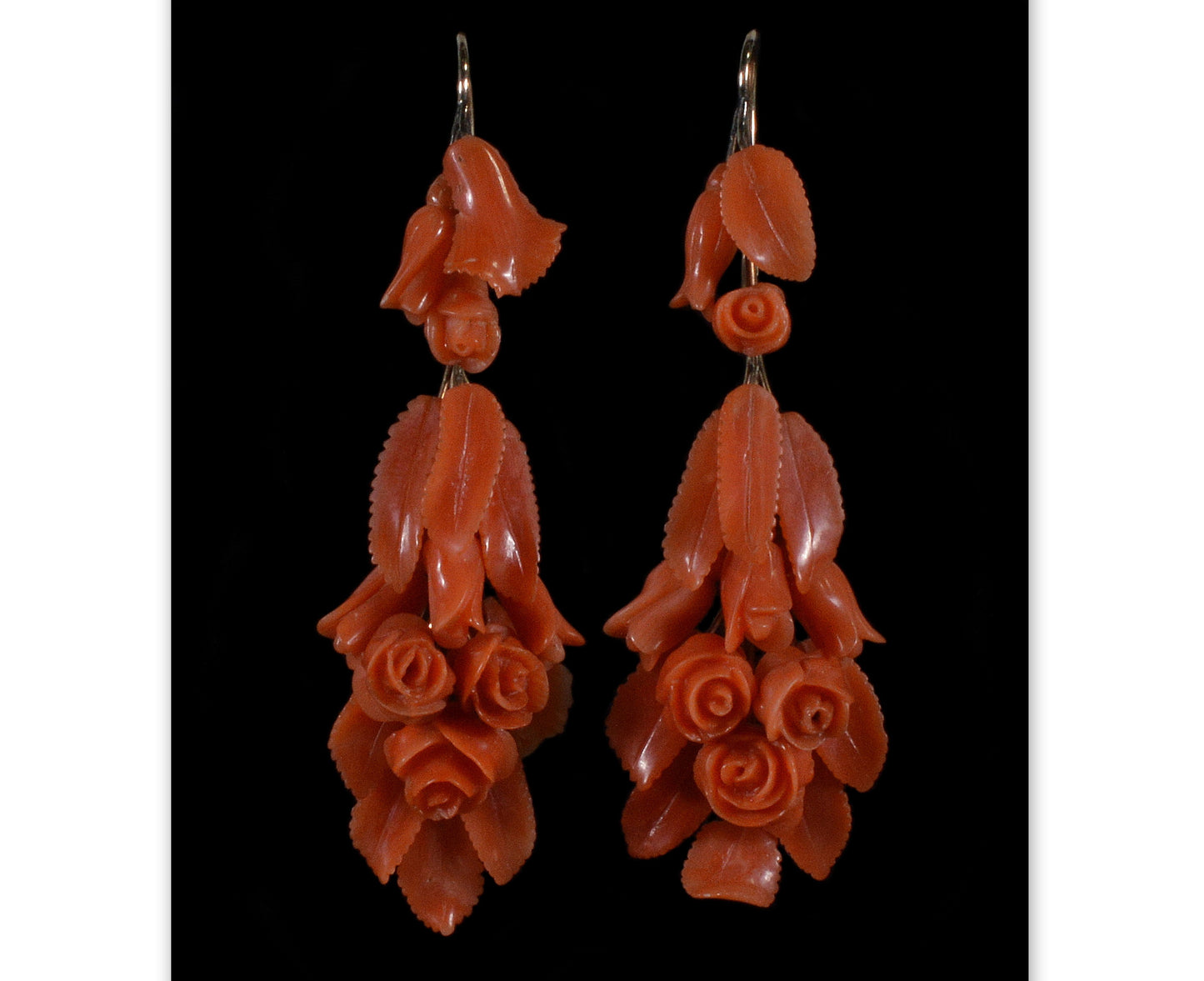Antique Victorian Salmon Coral 14K Gold Earrings C.1860