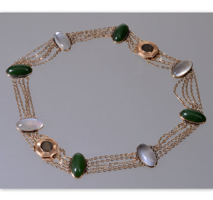 Antique Victorian 14K Gold Moonstone Jade 2 Bracelets Set C.1890