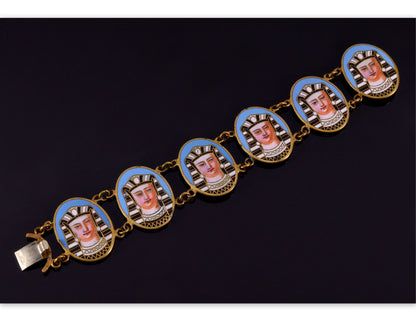 Art Deco Egyptian Revival French Enamel Pharaoh Bracelet C.1920