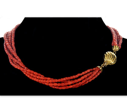 Estate Italian 18K Gold Red Coral Necklace 17" Long 45.5 G C.1950