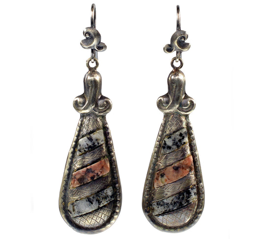 Antique Victorian Scottish Aberdeen Granite Sterling Earrings C.1880