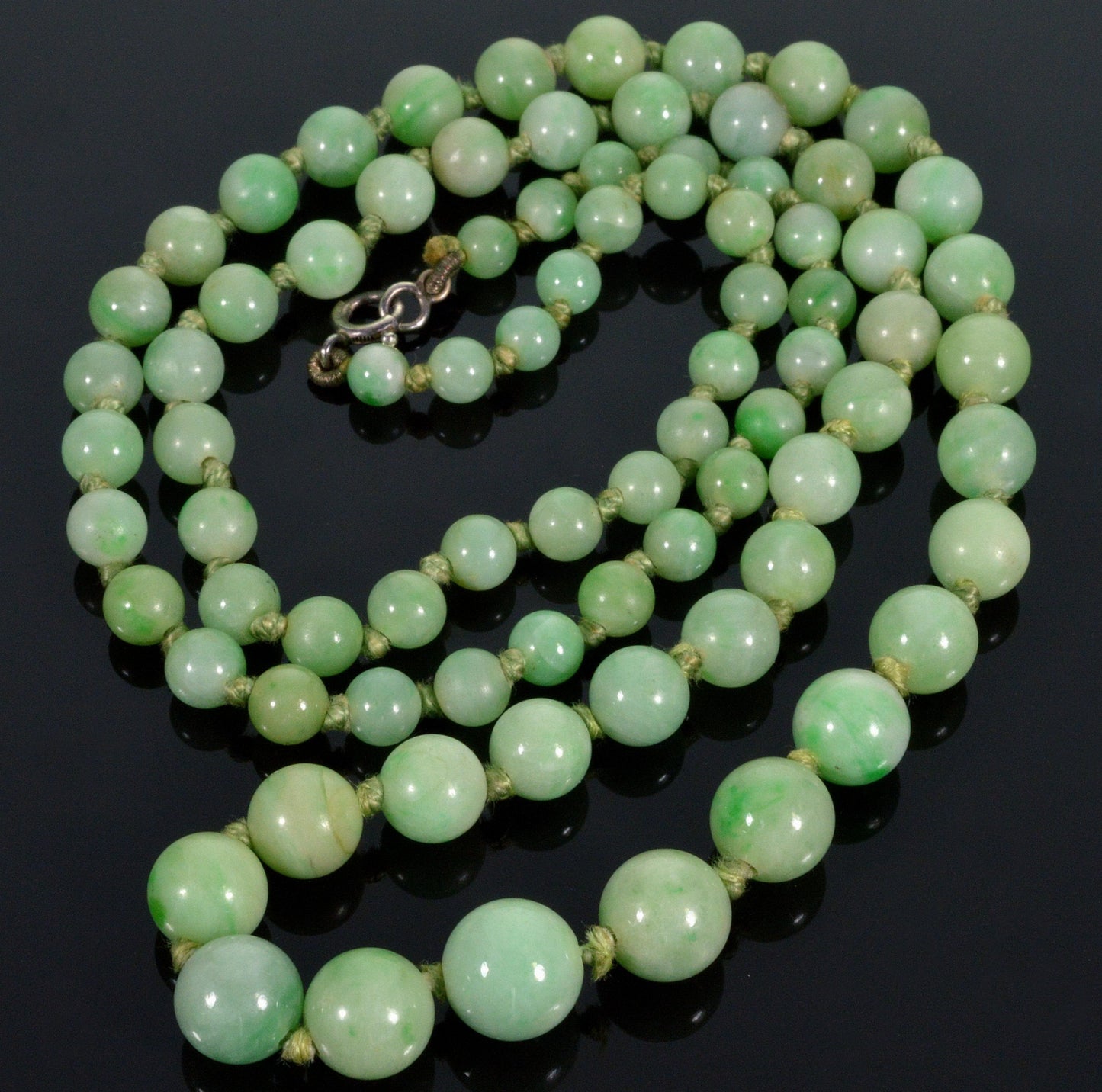 Antique Art Deco Jadeite Jade Bead Necklace 001887