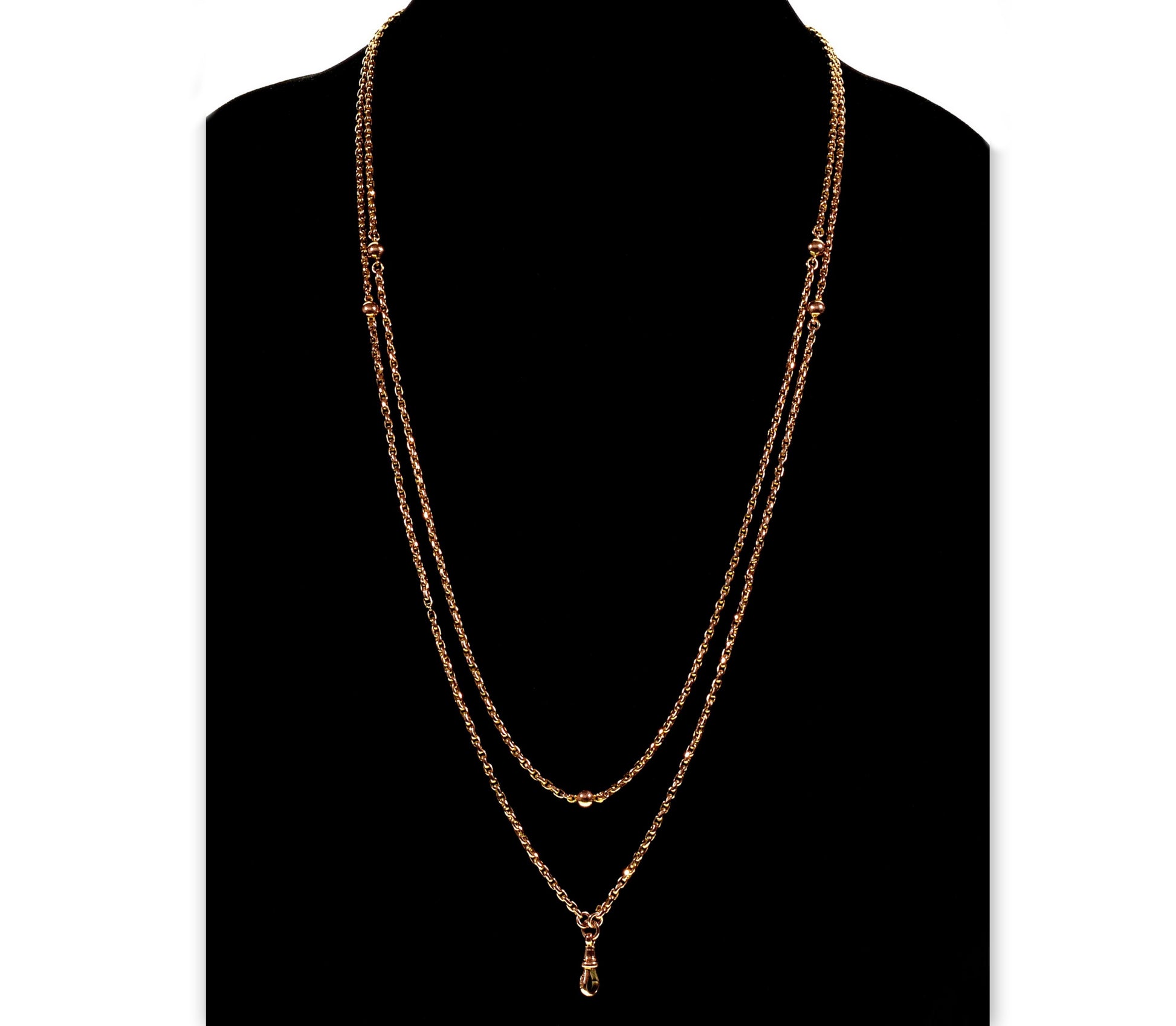 Antique Edwardian 9K Gold Long Guard Chain Necklace 55" C.1900