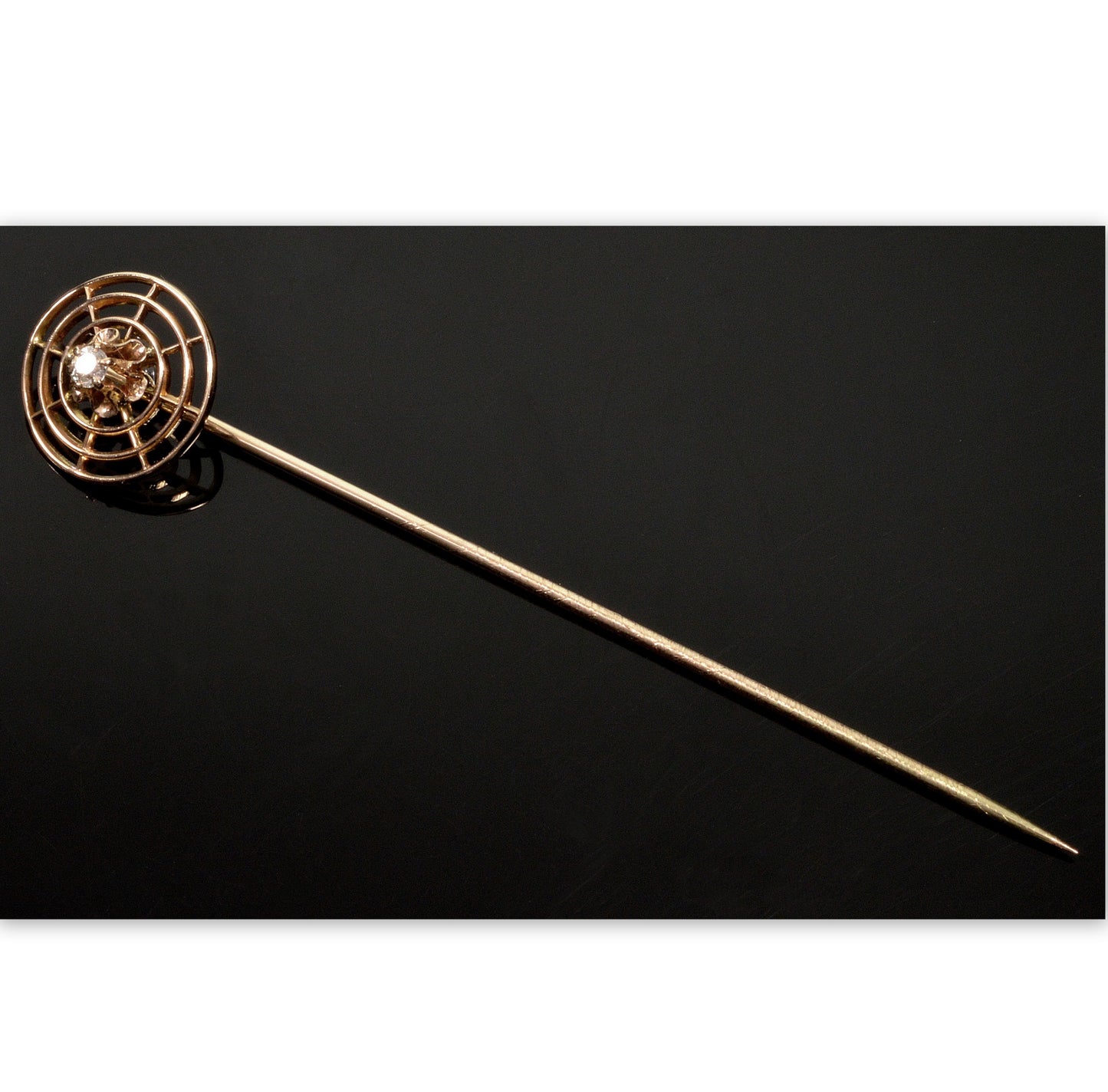 Antique Edwardian 14K Gold Diamond Target Stick Pin Tie Pin C.1900